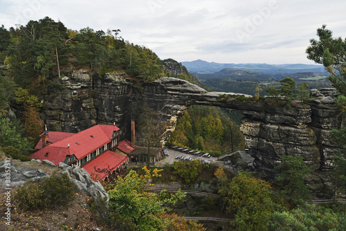 Falcon's nest and Pravcicka brana, Bohemian Switzerland, Elbe Sandstone Mountains, Czech Republic photo