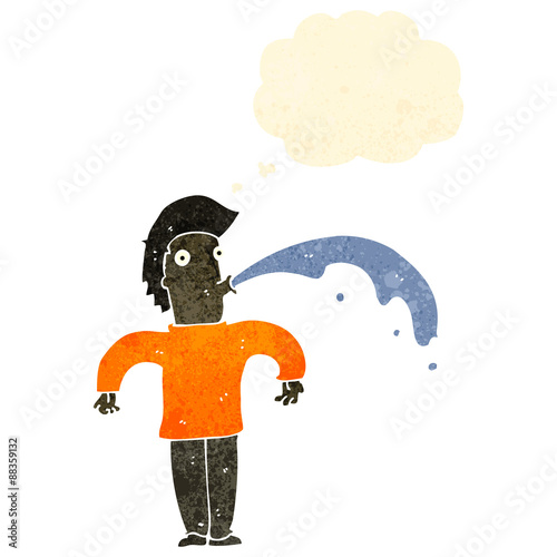 retro cartoon man spitting water
