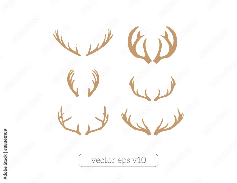 Brown silhouettes of deer antlers-vector - obrazy, fototapety, plakaty 