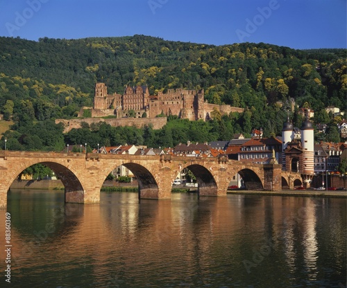 Heidelberg Castle, Alte Brucke and the River Neckar, Heidelberg, Baden Wurttemberg, Germany photo