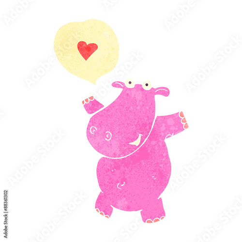 retro cartoon pink hippo