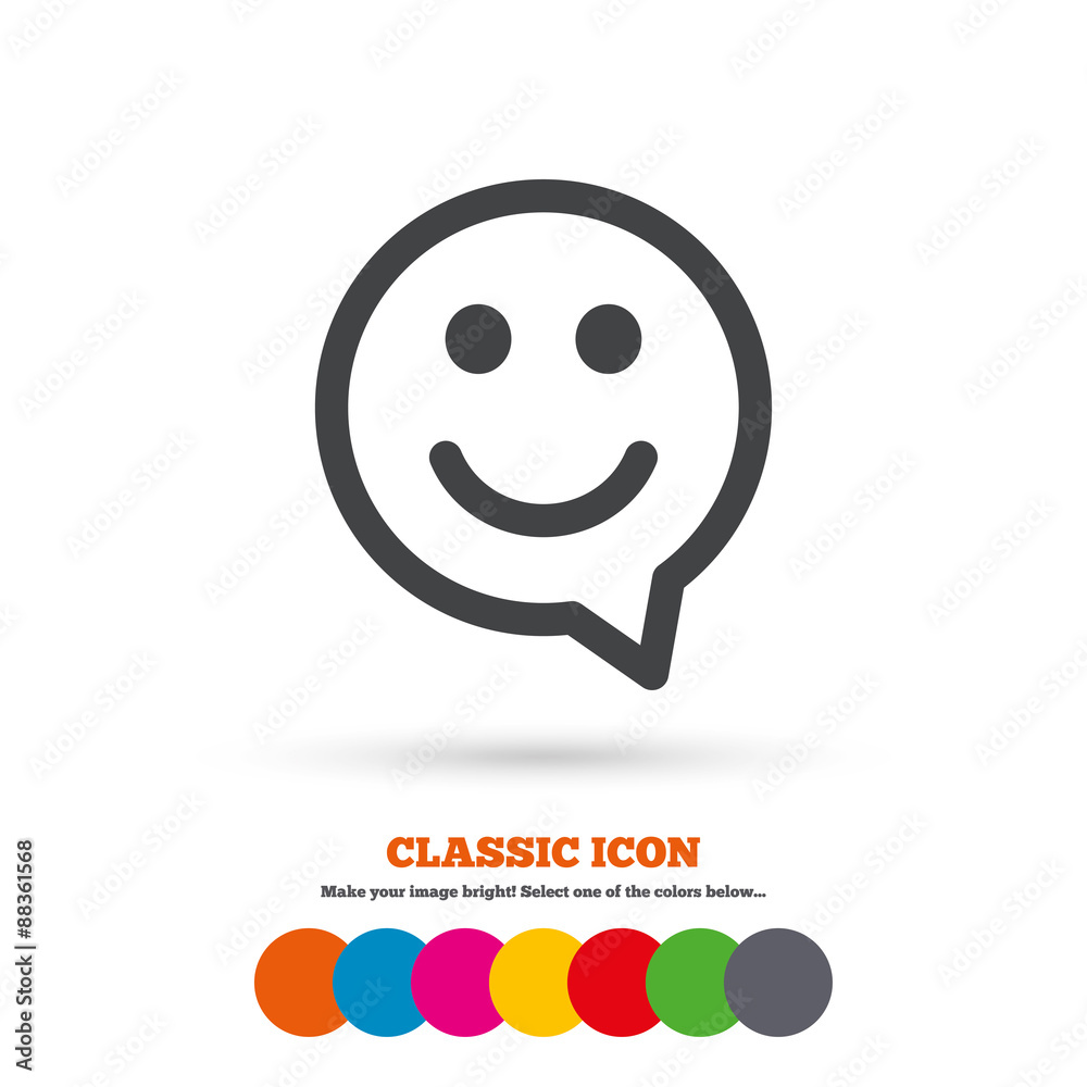 Fototapeta premium Happy face speech bubble symbol. Smile icon.