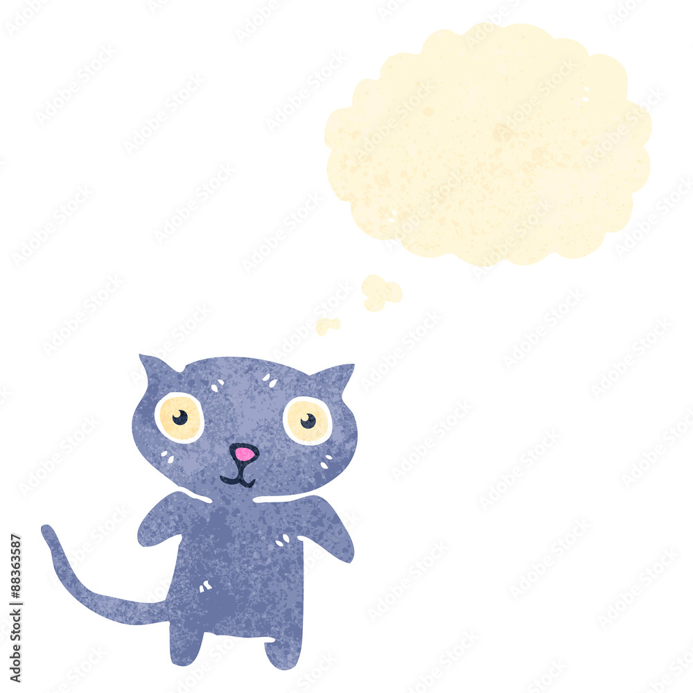 retro cartoon little cat with thought bubble