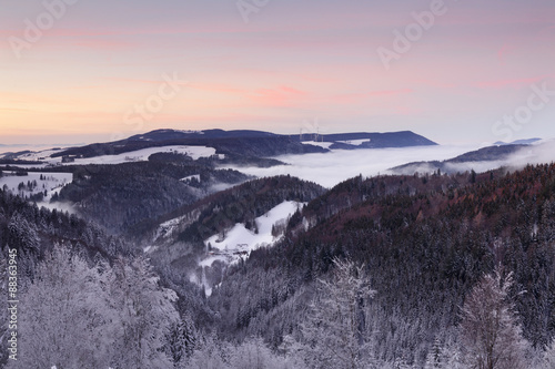View from Black Forest Highway to Simonswaelder Tal Valley at sunset, Black Forest, Baden-Wurttemberg, Germany #88363945