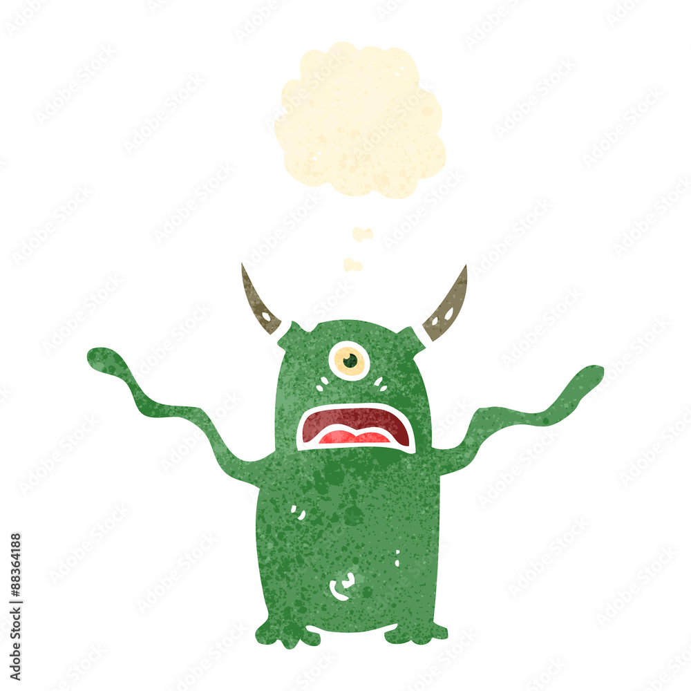 retro cartoon monster with thought bubble retro cartoon monster with thought bubble