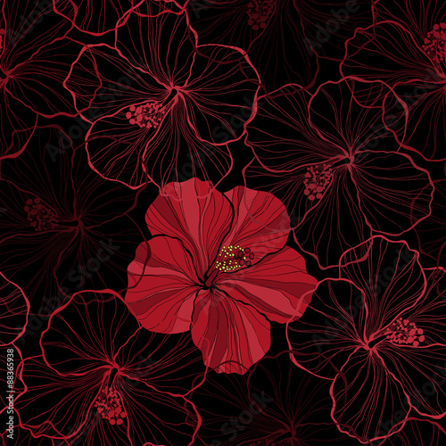 Seamless pattern with hibiscus flowers. © maritime_m