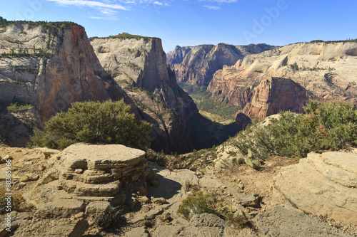 View into Zion Canyon from trail to Observation Point, Zion Canyon, Zion National Park, Utah