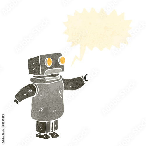 retro cartoon robot with speech buble