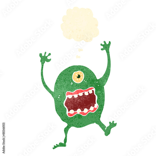 retro cartoon alien with thought bubble