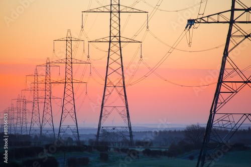 Electricity pylons at daybreak, Derbyshire/Nottinghamshire border