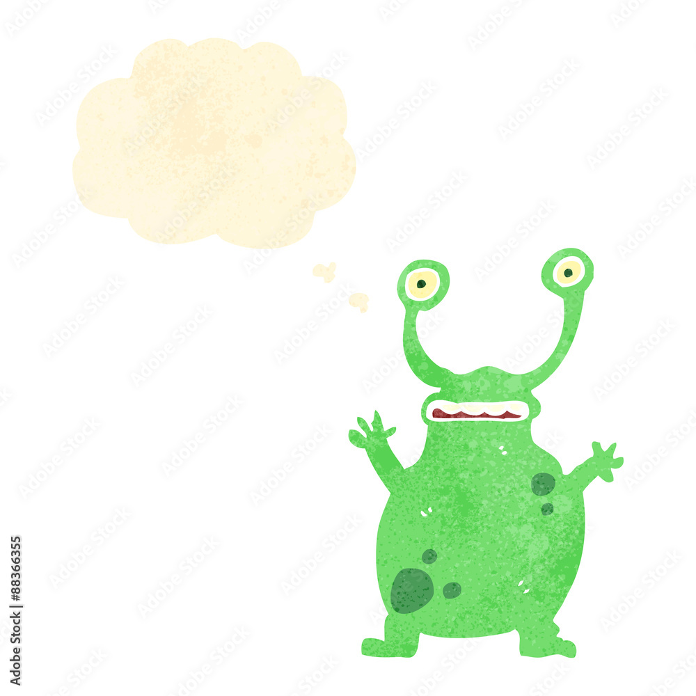 retro cartoon alien with thought bubble retro cartoon alien with thought bubble