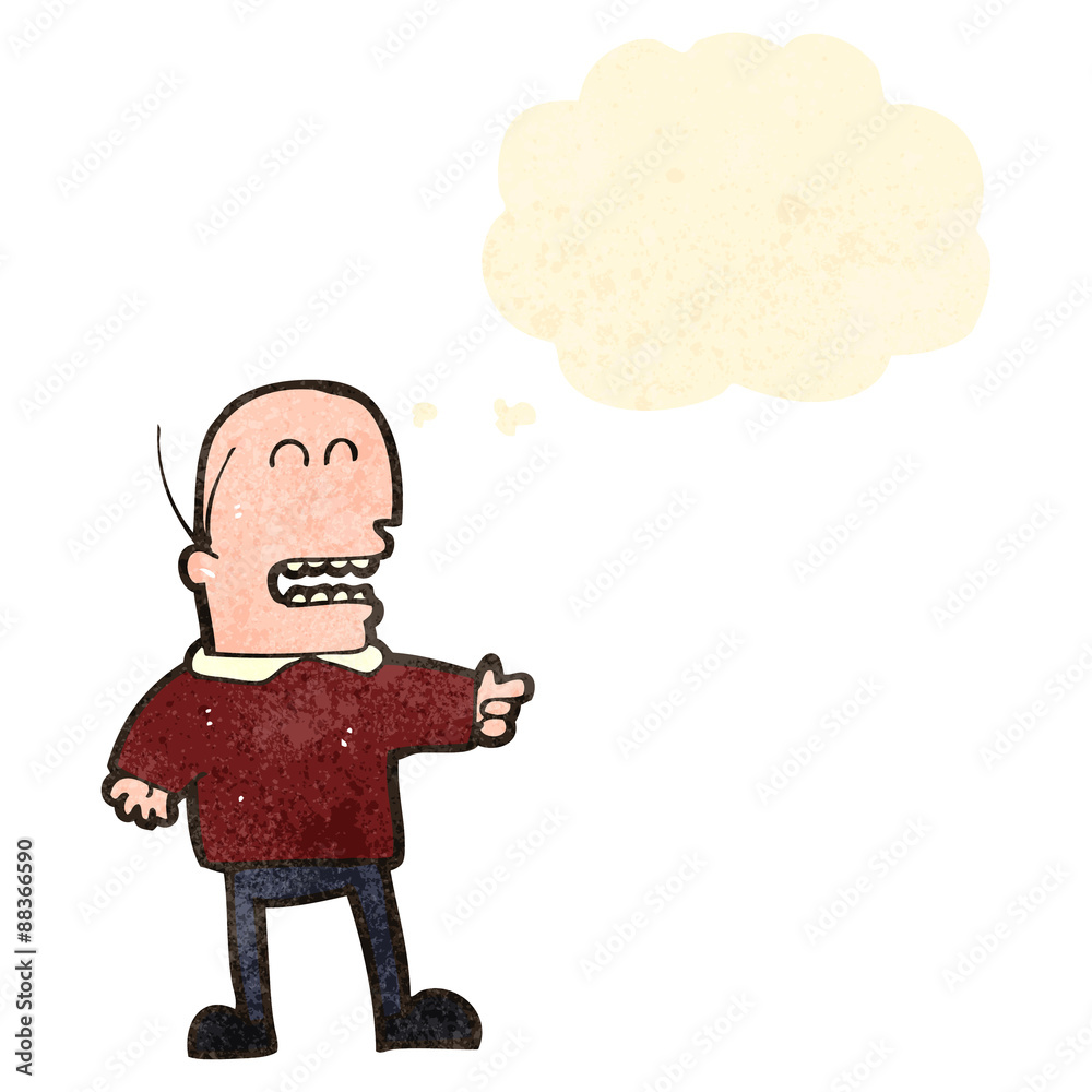 Obraz premium retro cartoon pointing man with thought bubble