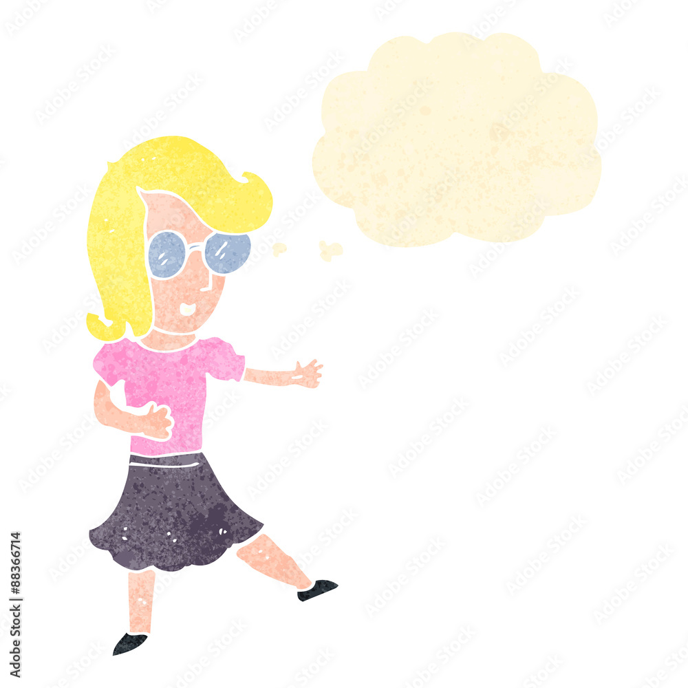retro cartoon clever blond girl with thought bubble retro cartoon clever blond girl with thought bubble