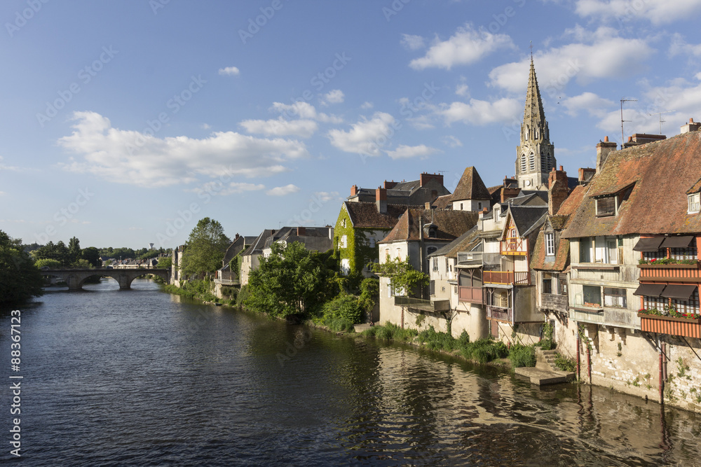 Medieval houses by the River Creuse, Argenton-sur-Creuse, Indre, Centre, France Medieval houses by the River Creuse, Argenton-sur-Creuse, Indre, Centre, France