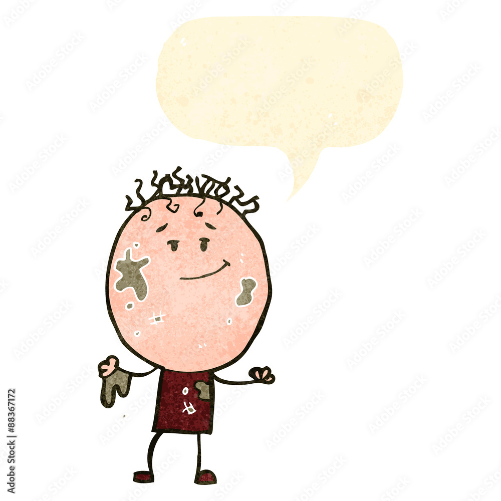 retro cartoon boy covered in mud retro cartoon boy covered in mud