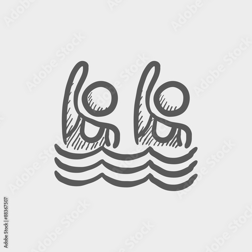 Two boys swimmer sketch icon