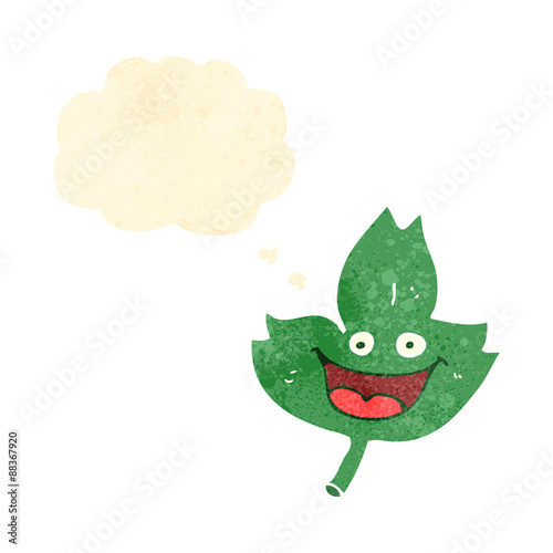 retro cartoon leaf with thought bubble