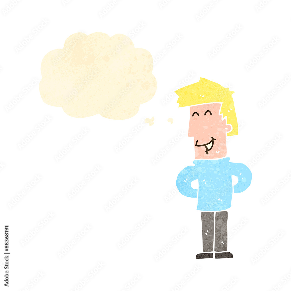 retro cartoon happy man with thought bubble retro cartoon happy man with thought bubble