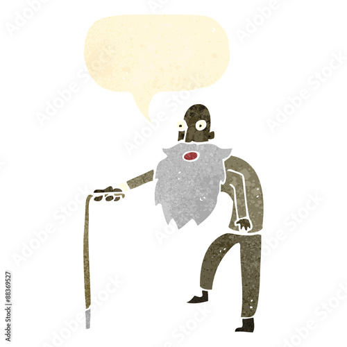 retro cartoon old man with walking stick