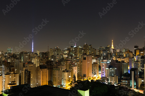 Sao Paulo at night. Communication tower buildings in the Paulista Avenue.

