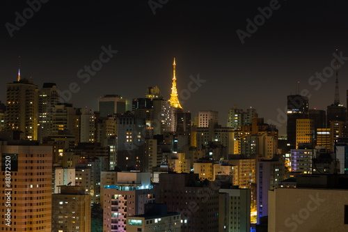 Sao Paulo at night. Communication tower buildings in the Paulista Avenue.

