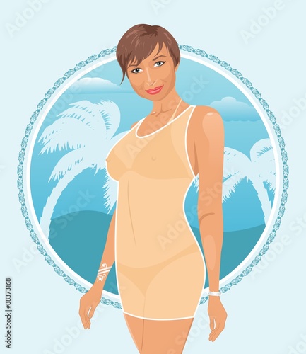 pretty girl on summer background