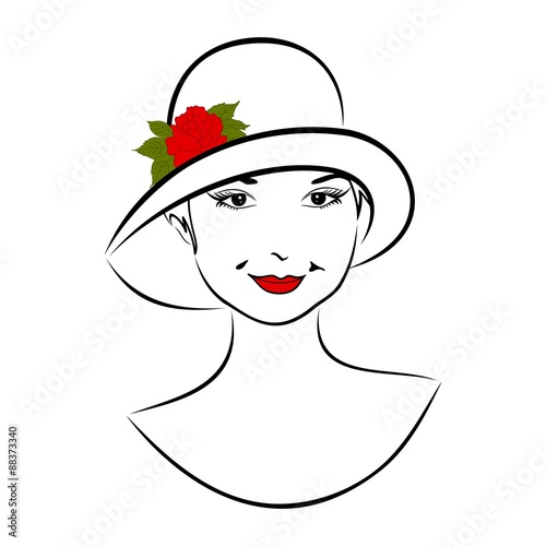 vintage girl face in hat with rose