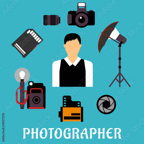 Photographer with equipment and items