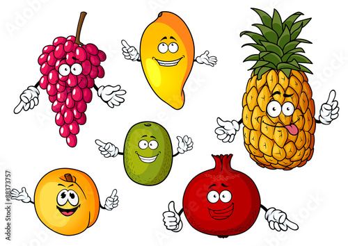 Cartoon happy fresh fruits characters