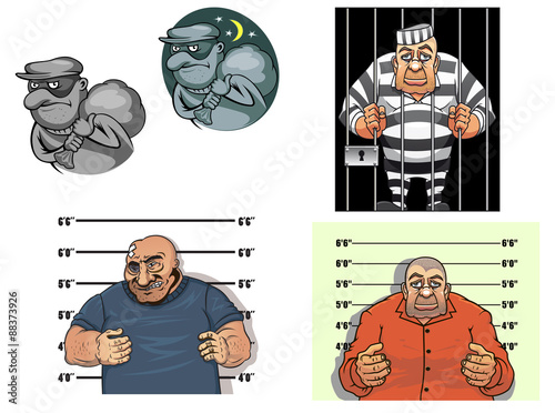 Cartoon thief, robber, gangster and prisoner