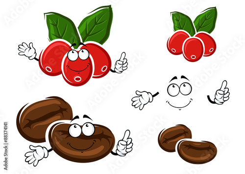 Coffee berries and beans cartoon characters