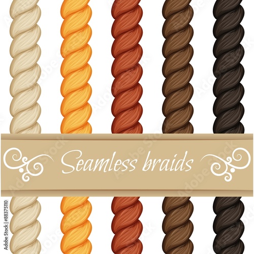 Hair braided isolated on white. Seamless twist braids