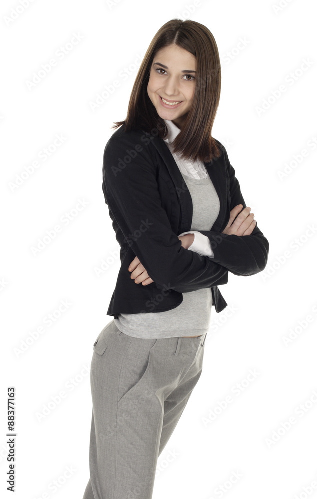 A smiling young woman with arms crossed. A smiling young woman with arms crossed.