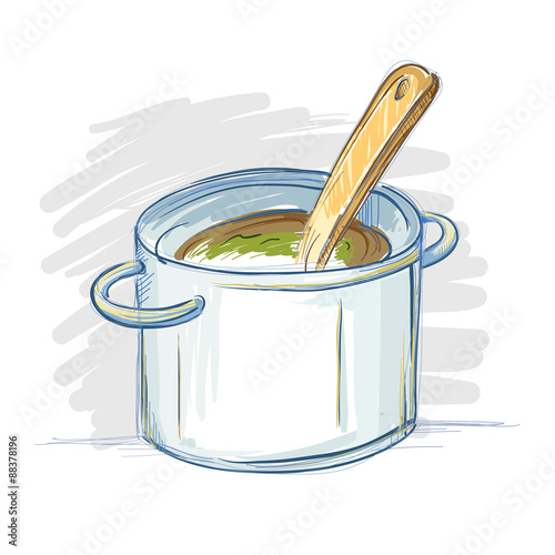 Hand Drawn Cooking Pot in Sketch And Doodling Style