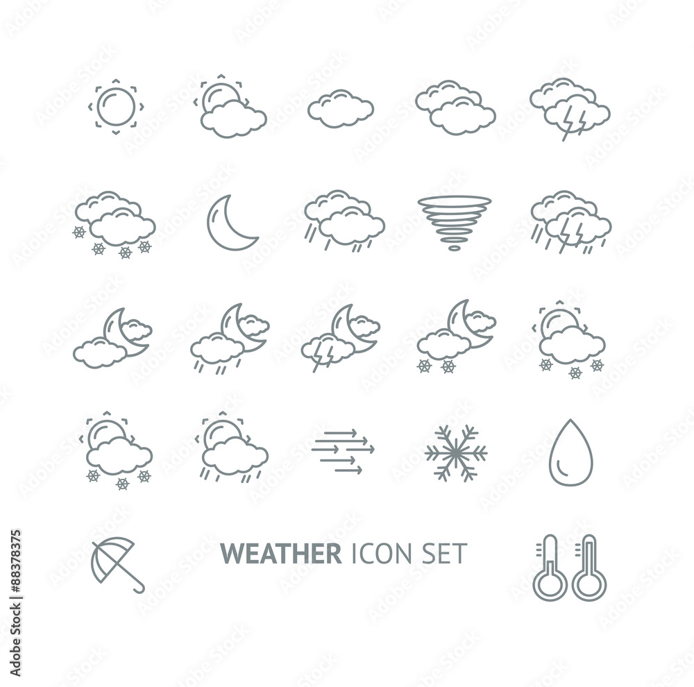 Vector outline weather icon black and white