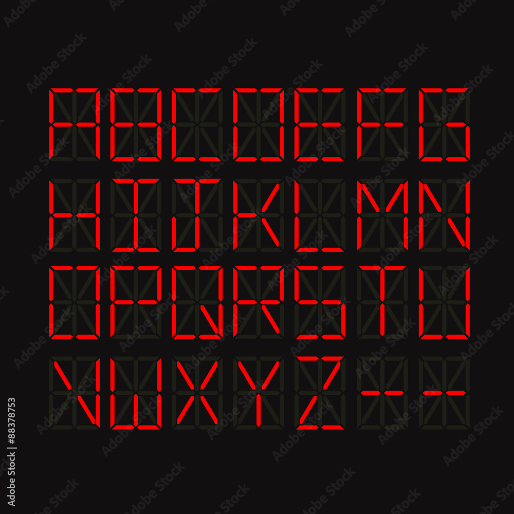 Set of alphabet letters on LED screen

