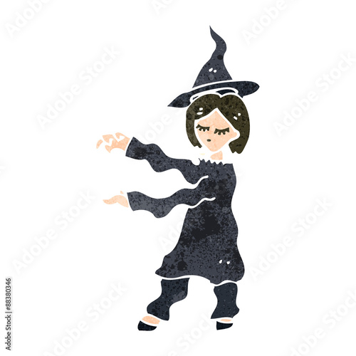 retro cartoon witch casting spell