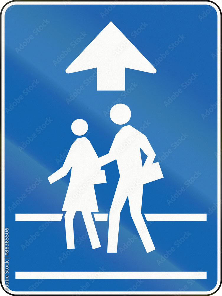 Canadian school crossing ahead warning sign, old version. This sign is used in Ontario Canadian school crossing ahead warning sign, old version. This sign is used in Ontario
