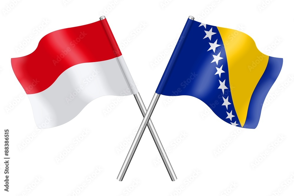 Flags: Monaco, Indonesia and Bosnia-Herzegovina Flags: Monaco, Indonesia and Bosnia-Herzegovina