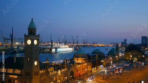 Wallpaper Mural Landungsbruecken and the harbor at night in Hamburg, Germany. UHD, 4K Torontodigital.ca