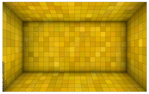 empty futuristic room with yellow walls and subdivision