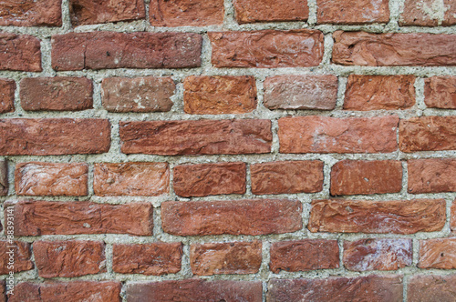 Masonry of the old red brick. Irregularities. Texture.