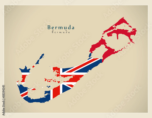 Modern Map - Bermuda colored flag BM