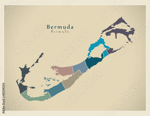 Modern Map - Bermuda with parishes colored BM