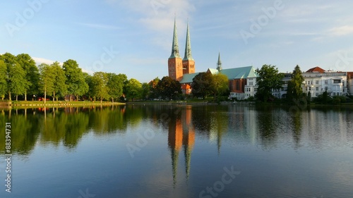 Lubeck old town, Cathedral and Trave river, Germany photo