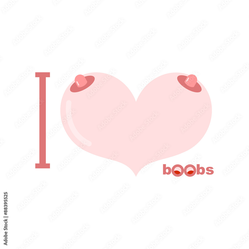 Vetor de I love boobs. Symbol of heart of tits. Vector illustration do  Stock