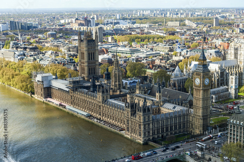 View of House of Parliament with Thames river in London