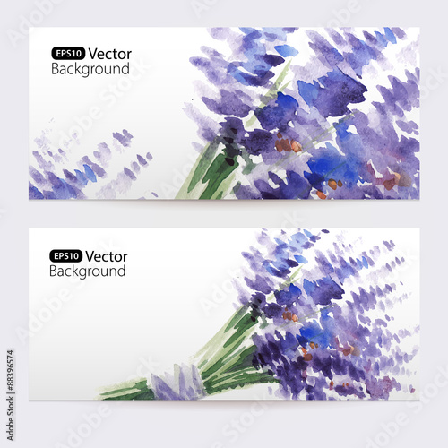 Two floral watercolor banners with bouquet of lavender