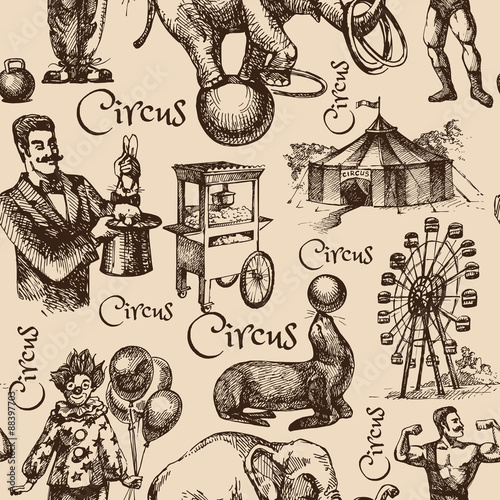 Hand drawn sketch circus and amusement vector illustration