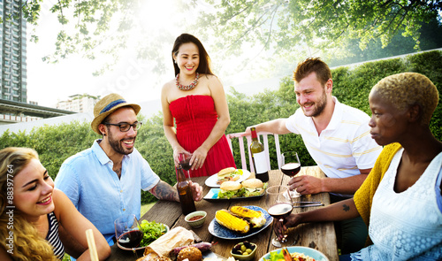 Diverse People Hanging Out Garden Food Concept